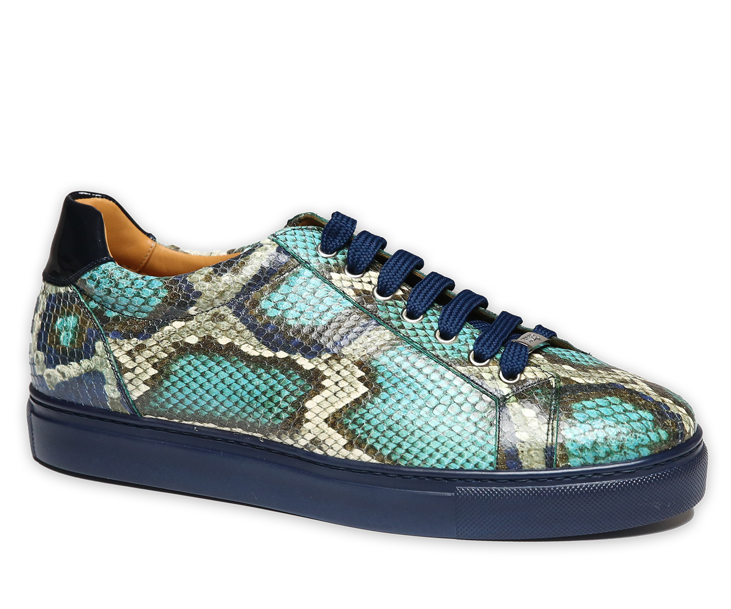 Sneaker mit Python-Prägung in Blau-Beige