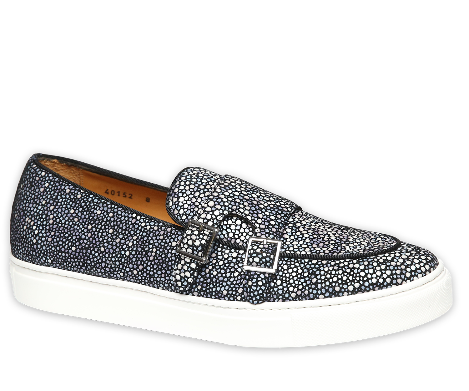 Monk-Sneaker aus geprägtem Leder in Stachelrochenoptik