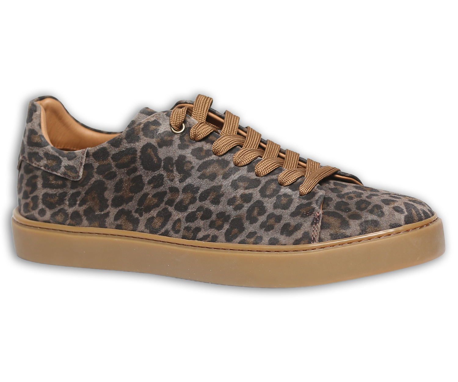 Ledersneaker in grau-schwarzer Leo-Optik