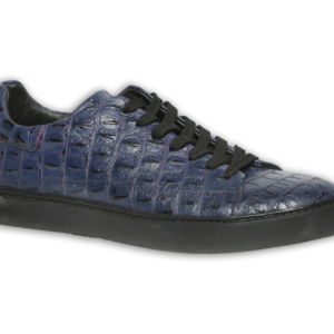 Blauer Ledersneaker in Krokooptik