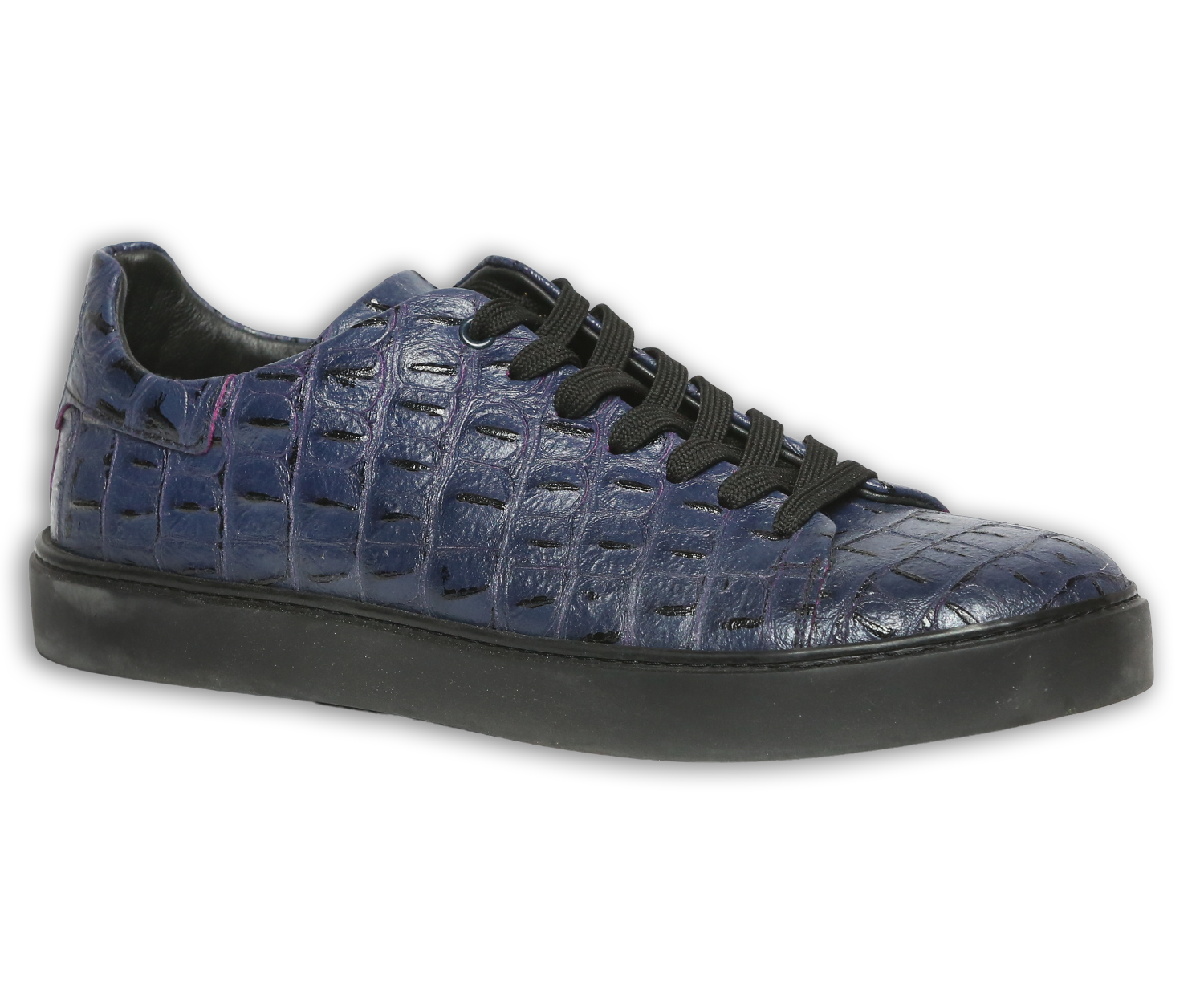 Blauer Ledersneaker in Krokooptik