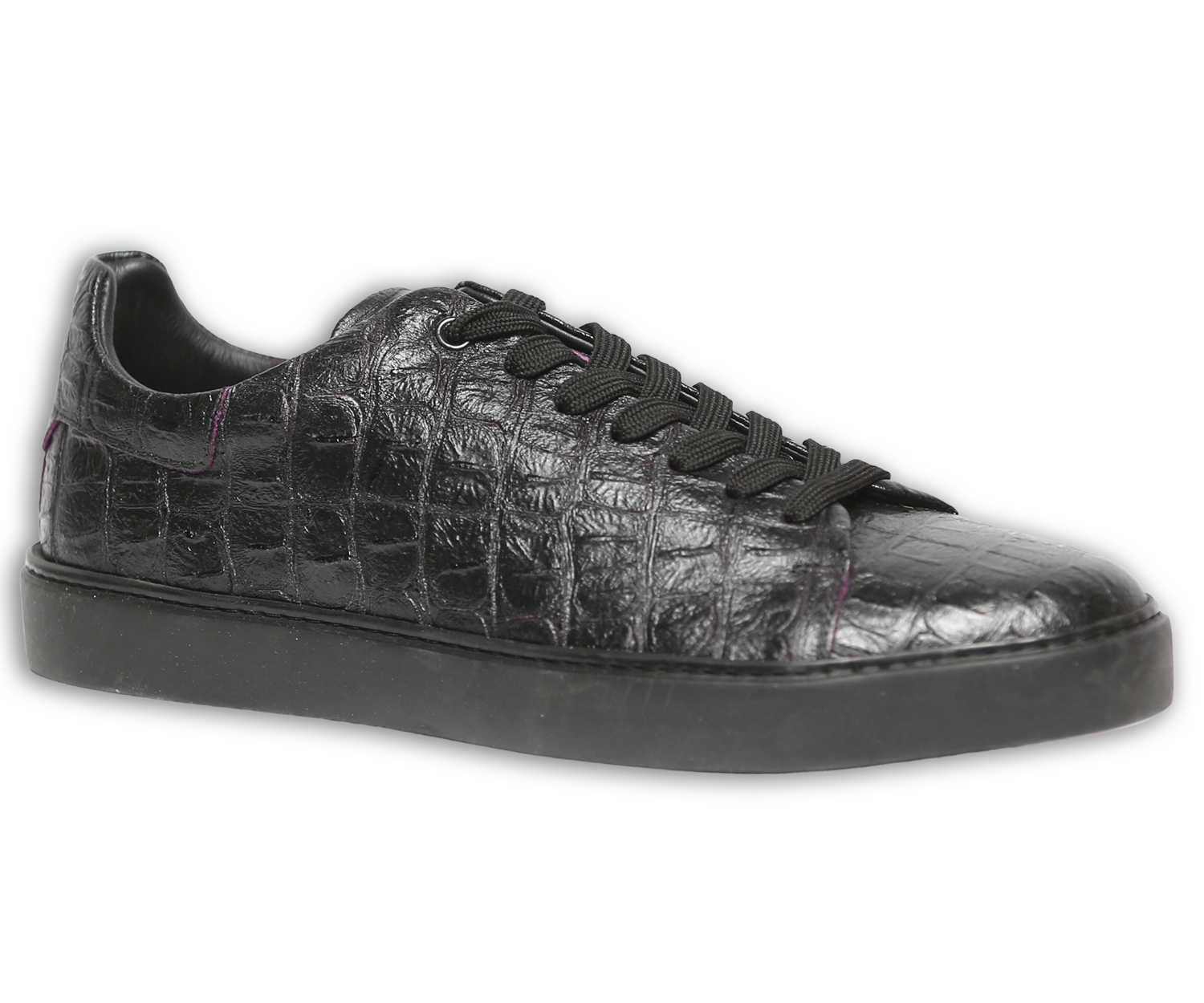 Schwarzer Ledersneaker in Krokooptik